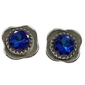 Vintage 1950s Blue Rivoli Glass Clip-On Earrings